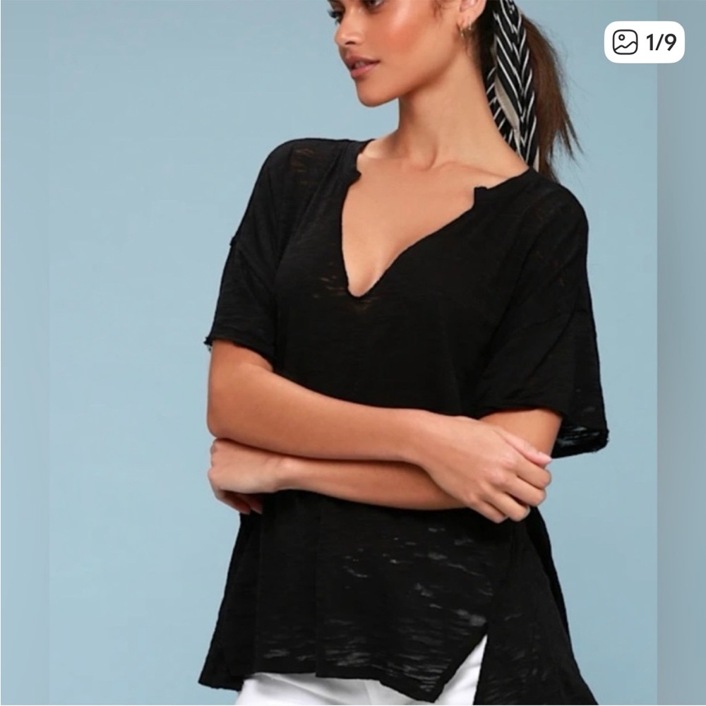 We the Free Black Maddie Burnout Tee
